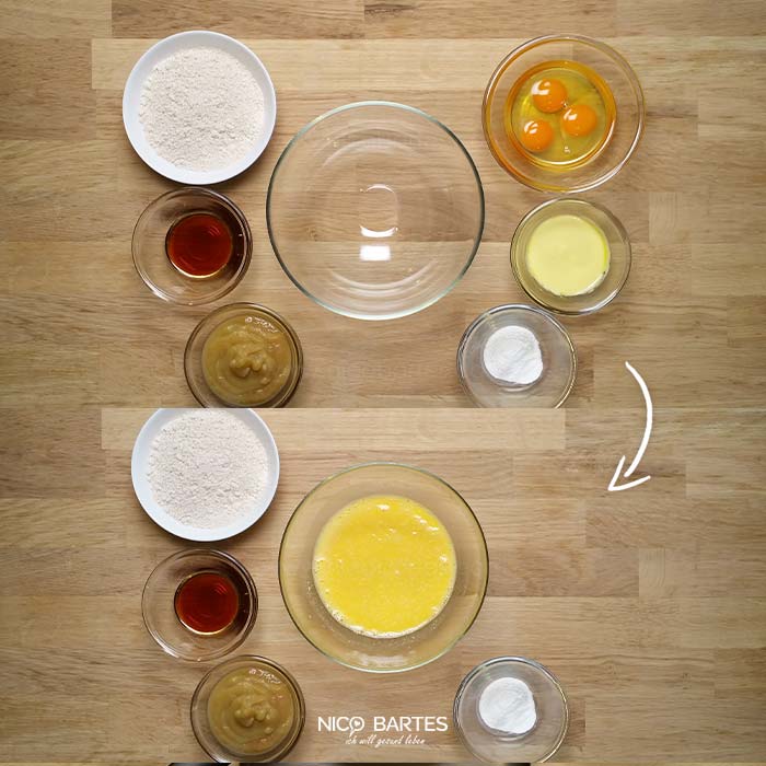 Eier mit Butter schaumig schlagen