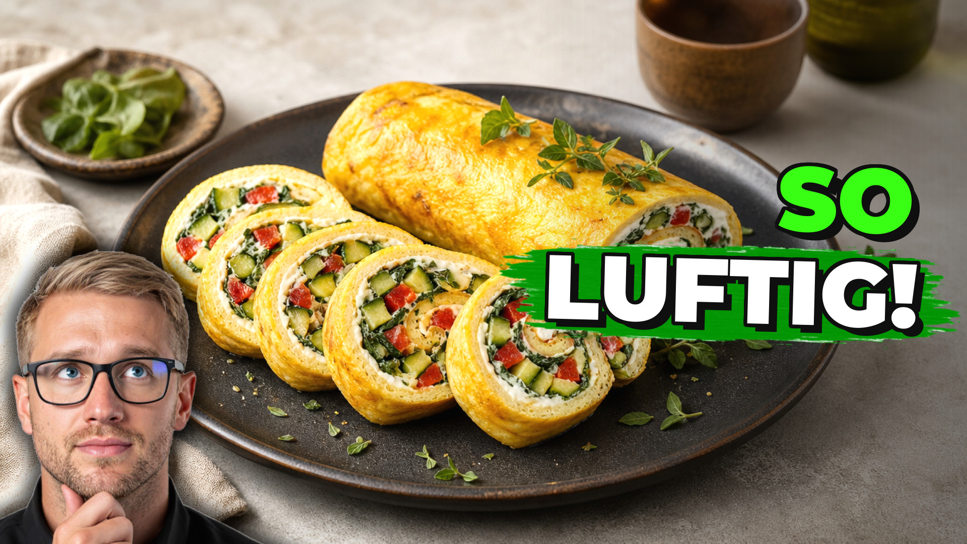 Low Carb Omelett-Rolle mit Frischkäse und Gemüse: Schnelles Abendessen
