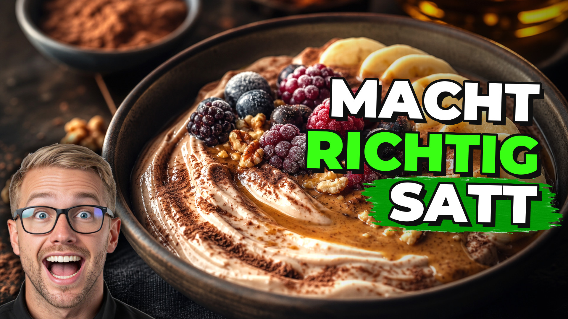 Low-Carb Skyr-Bowl ohne Müsli – proteinreiches Frühstück mit Nussmus und Kakao
