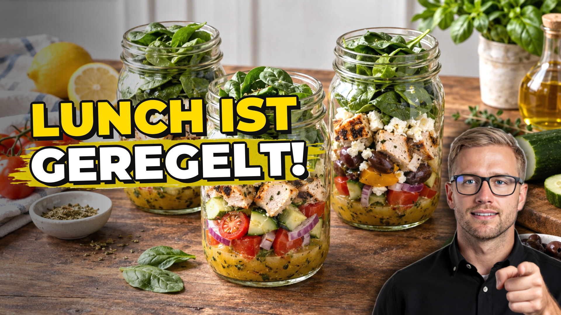 Mediterraner Low-Carb-Salat im Glas – vegetarisches Meal Prep für 3 Tage